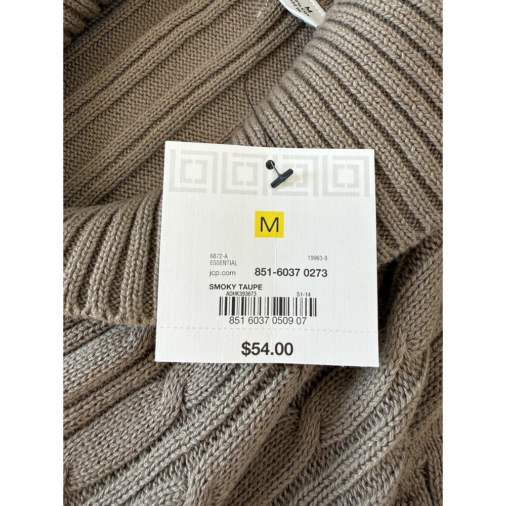 Liz Claiborne Taupe Cable Knit Shawl Collar Sweater - Women's M - Picture 6 of 7
